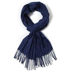 Hot Large Soft Cashmere Silky Solid Shawl Wrap Scarf for Women - Navy